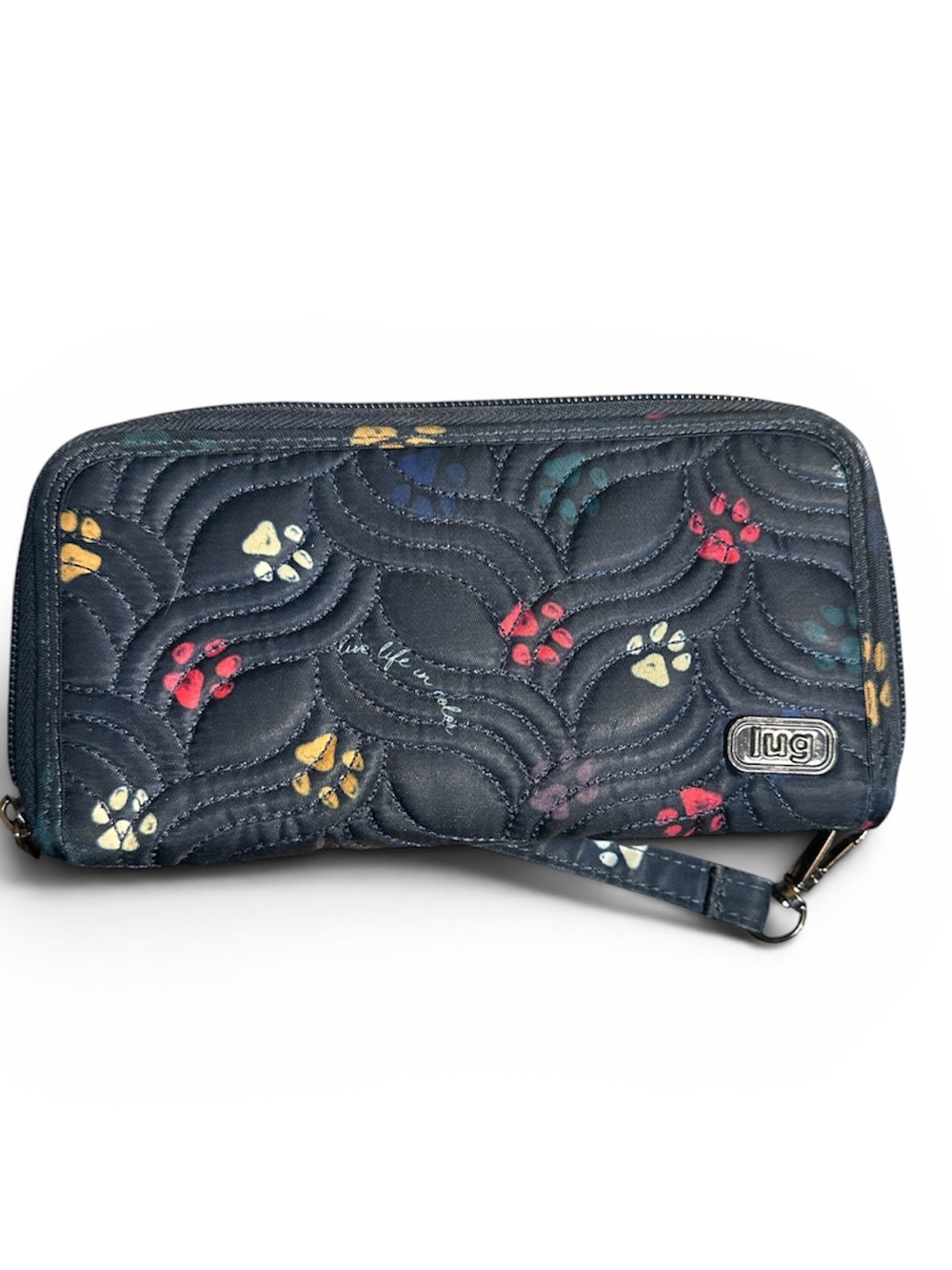 lug Navy Paw-Print Zip Wristlet Wallet with Multicolor Accents